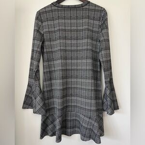 Michael Stars Plaid Drop Waist Flounce Mini Dress Size Large Bell Sleeve